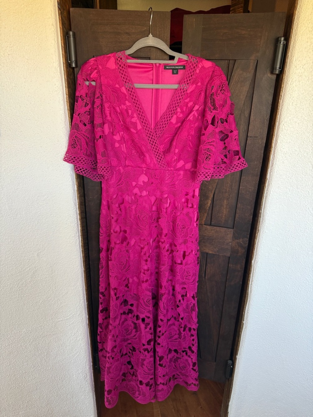 Boston Proper Fuchsia Floral Lace V-Neck Maxi Dress